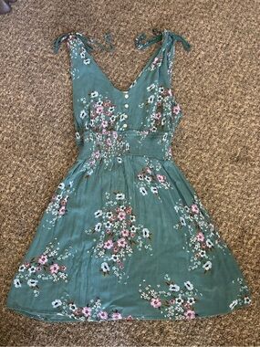Aeropostale Teal Floral Button-Front Top
